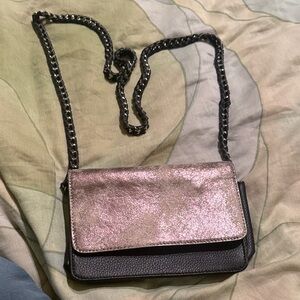 Elegant Metallic Pink and Black Crossbody Bag